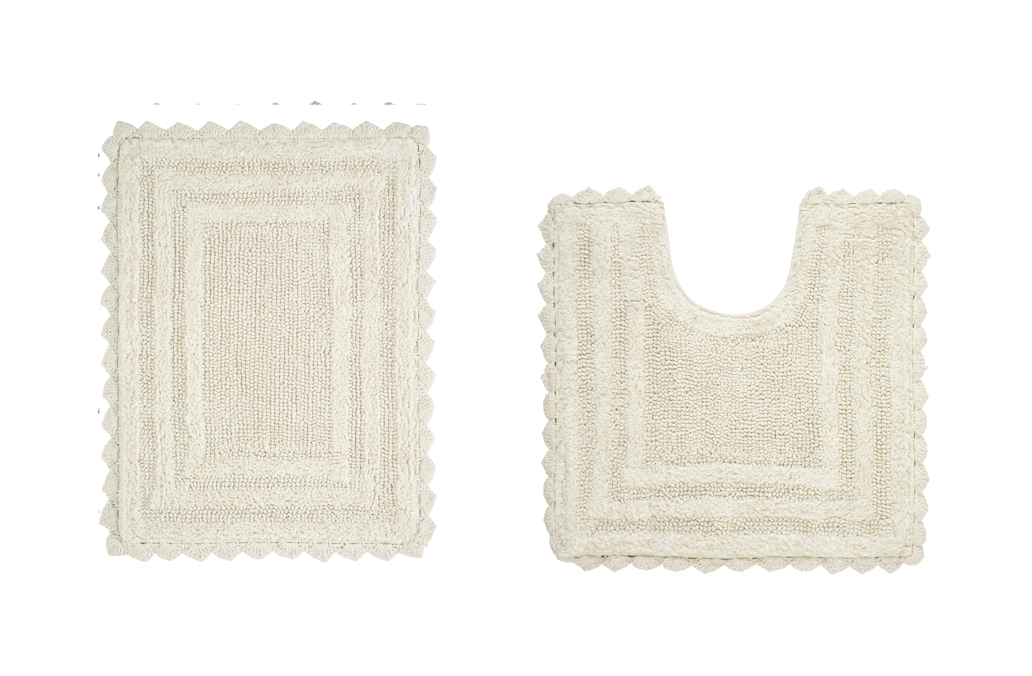 Better Trends 2 Piece Bathroom Rugs Set 100% Cotton, Soft Tufted Bath Mat, Water Absorbent & Reversible Bath Rug (Ivory) Lilly Crochet Collection