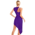 thumbnail image 2 of Alvivi Women Sleeveless Cutout Latin Dance Leotard Mesh Patchwork High Low Lyrical Dance Dress Purple XXL, 2 of 7