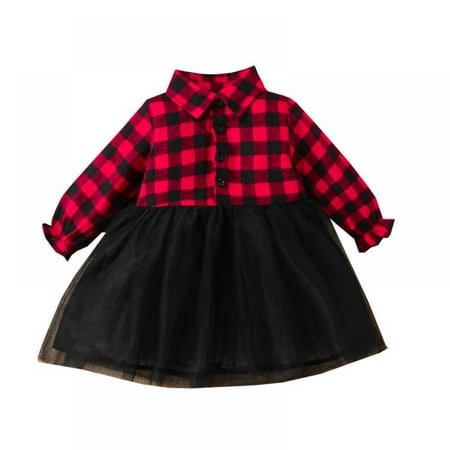 

LOVEBAY Toddler Baby Girl Christmas Outfits Tutu Dress Red Plaid Black Mesh Skirt Outfits Overall Fall Winter