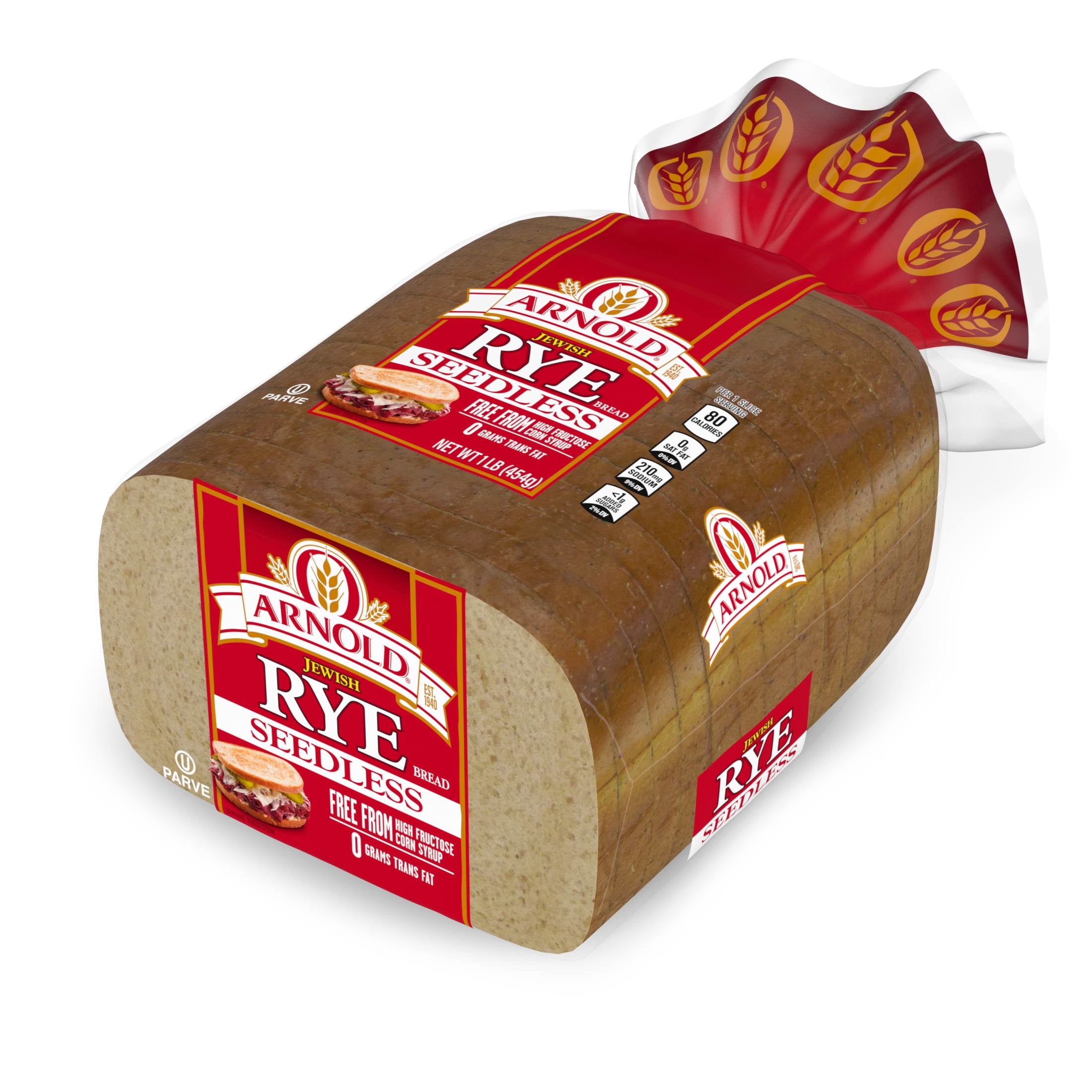 Arnold Seedless Jewish Rye Bread, 16 oz, Rye Bread, Bag