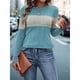 thumbnail image 4 of Blusas de Larga con Bloques de Color para Mujer, Conjuntos de Otoño, Suéteres de Invierno y Moda de Principios de Otoño. Azul L, 4 of 9