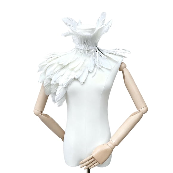 Feather Collar, Fake Collar, Women Capelet, Dramatic High Neck with Satin Ribbon Closure, Layered Shoulder Drape for Gothic Wedding, Masquerade Ball, Halloween Costume Accessory