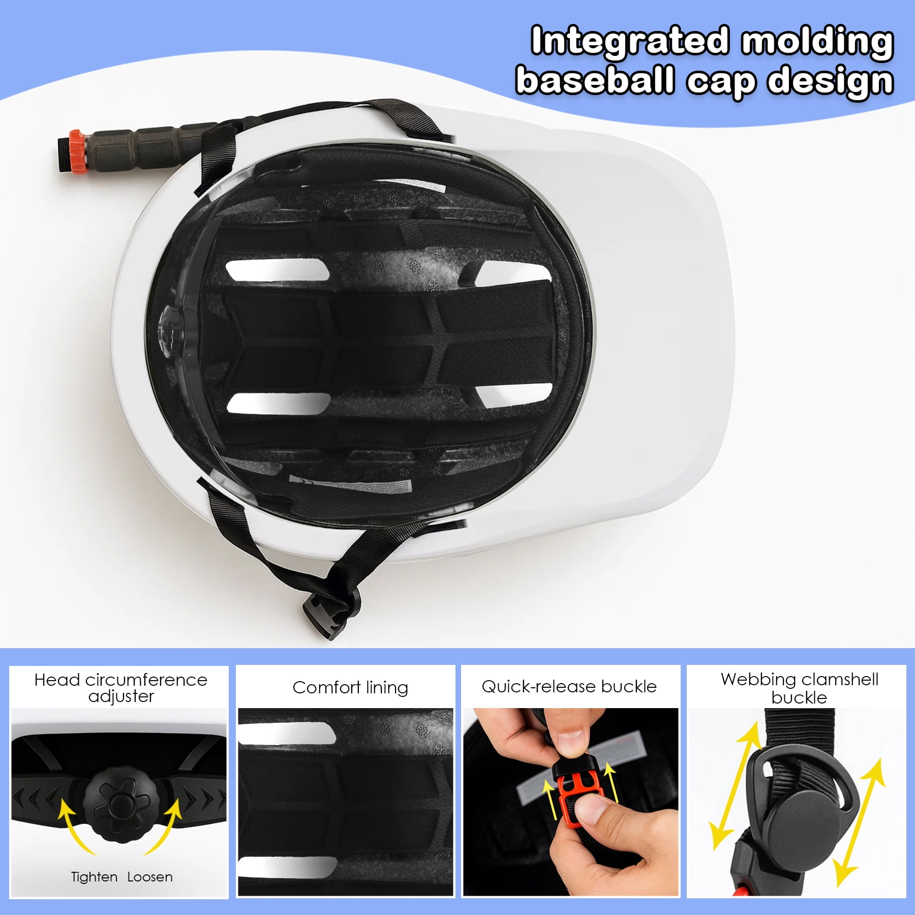 Gudook Adult Bike Helmet for Men - Women Bicycle Helmet with LED Rear Light - Certified Comfort Adjustable Baseball Cap Style Cycling Helmets for Urban Commuter Road Biking Scooter