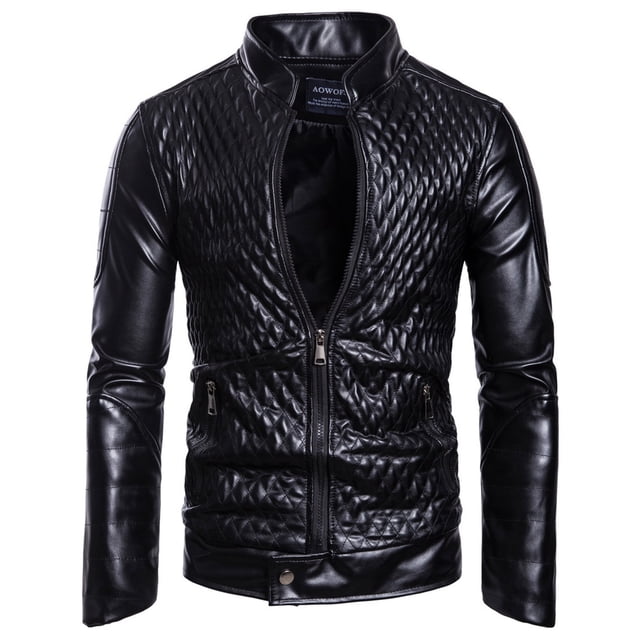 Babysbule Mens Winter Coats Clearance Men's Leather Plus Fleece Jacket, Motorcycle Jacket, Warm Leather Jacket