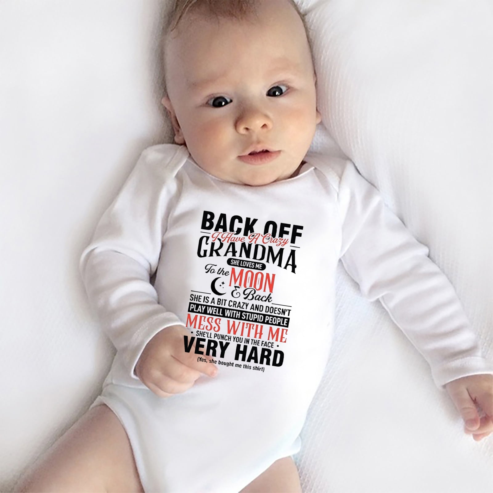 Back Off I Have A Crazy Grandma Body Suit Baby Long Sleeve Baby Boy Clothes Newborn Outfits White Baby Body Suits 0-3