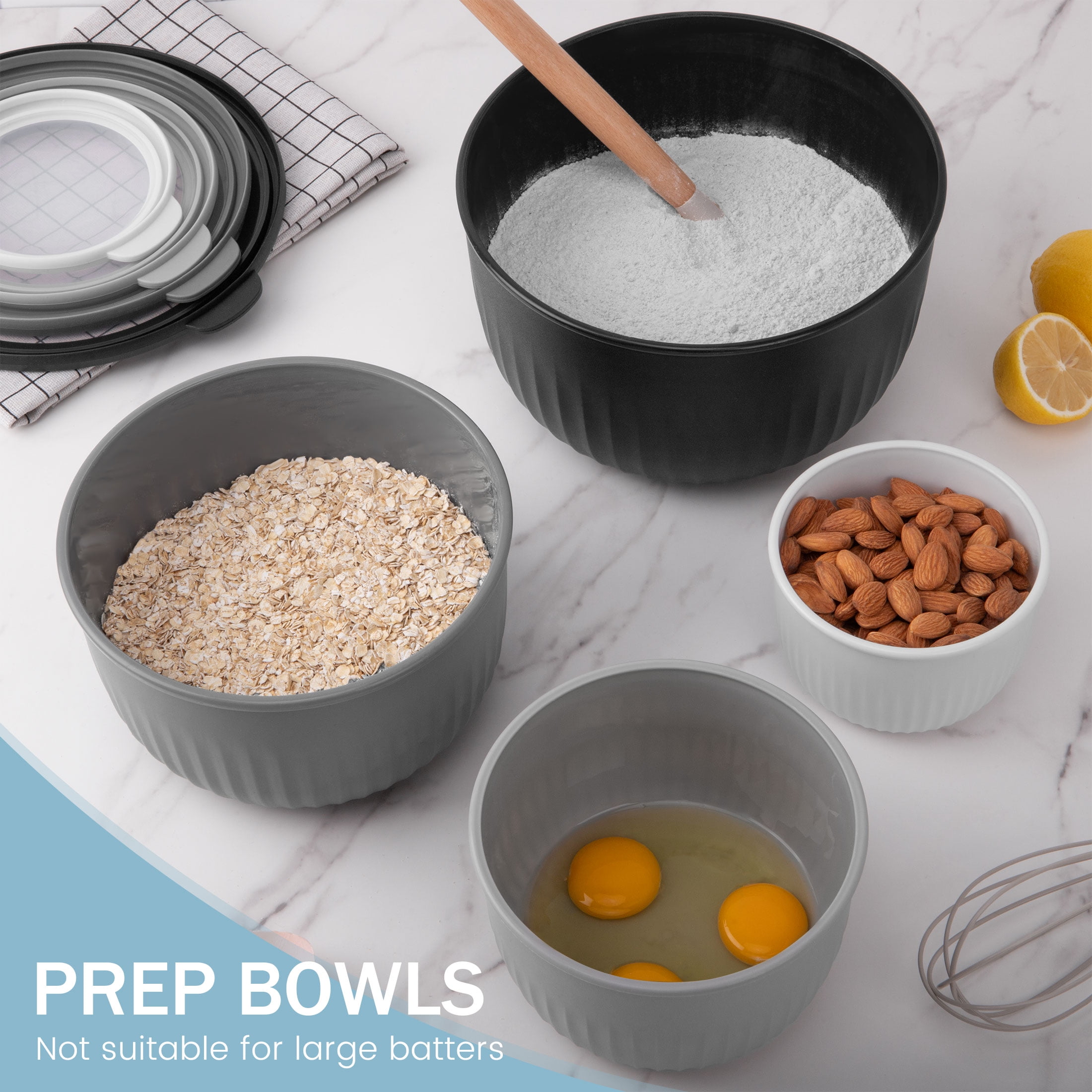 GPED 8 Piece Mixing Bowl Set with Lids, Nesting Plastic Bowls for