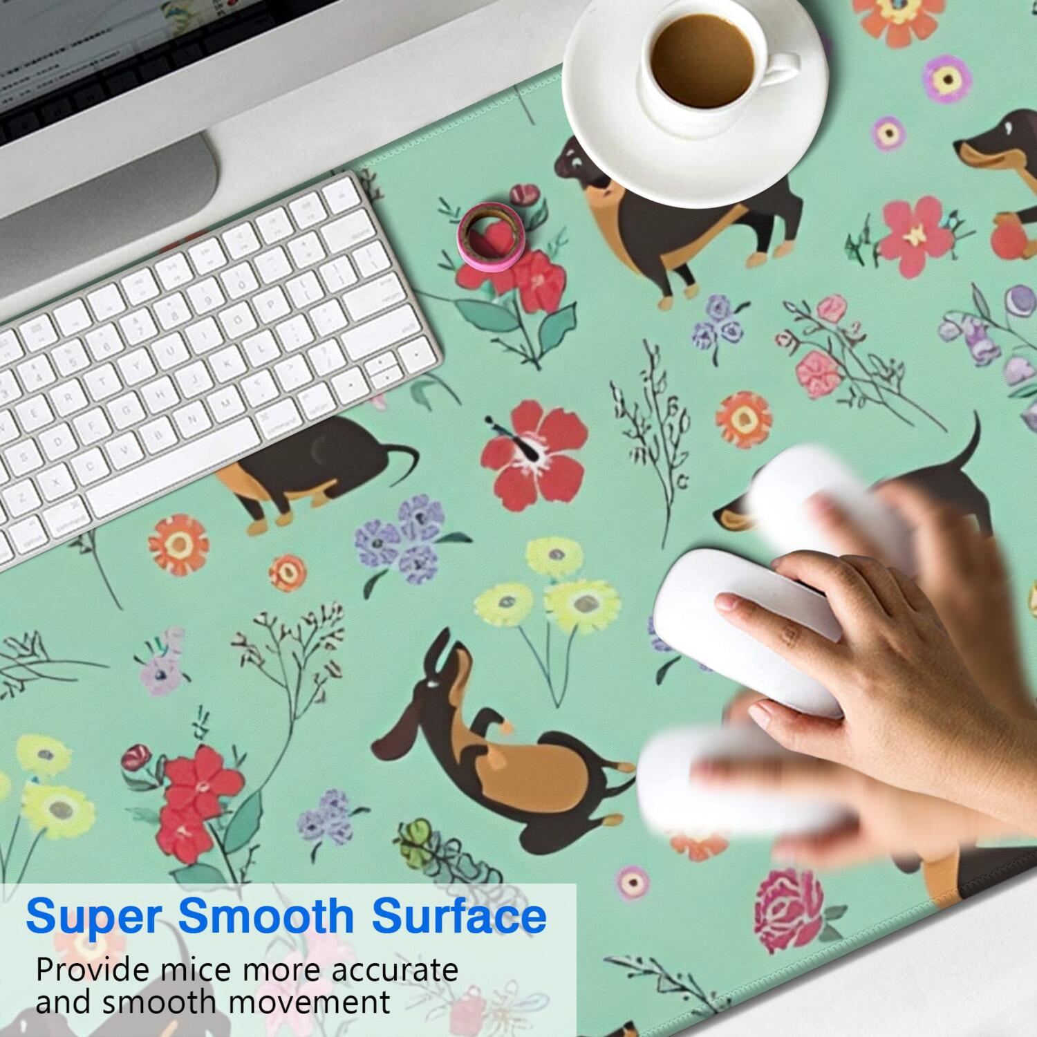 Long Mouse Pads for Desk,Dachshunds and Pioneer Flower Desk Mats on Top Of Desks, Desk Mouse Pad Extra Large with 3mm Non-Slip Base and Stitched Edge for Gaming,Office,Work,Home 47.3"x23.6"