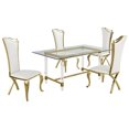 thumbnail image 1 of 5pc. 68" x 40" Glass Dining Set with 4 Chairs and Gold Stainless Steel, 1 of 4