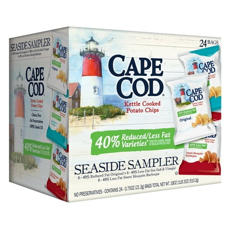 Cape Cod Reduced Fat Variety Pack, Kettle Cooked Potato Chips Seaside Sampler, 0.75 Oz, 24 (Best Restaurants Cape Cod 2019)