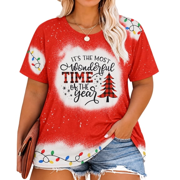 KimSoong Women Merry Christmas Shirt Plus Size Christmas Shirts for Xmas Buffalo Plaid Tree T-Shirt Oversized Graphic Tee