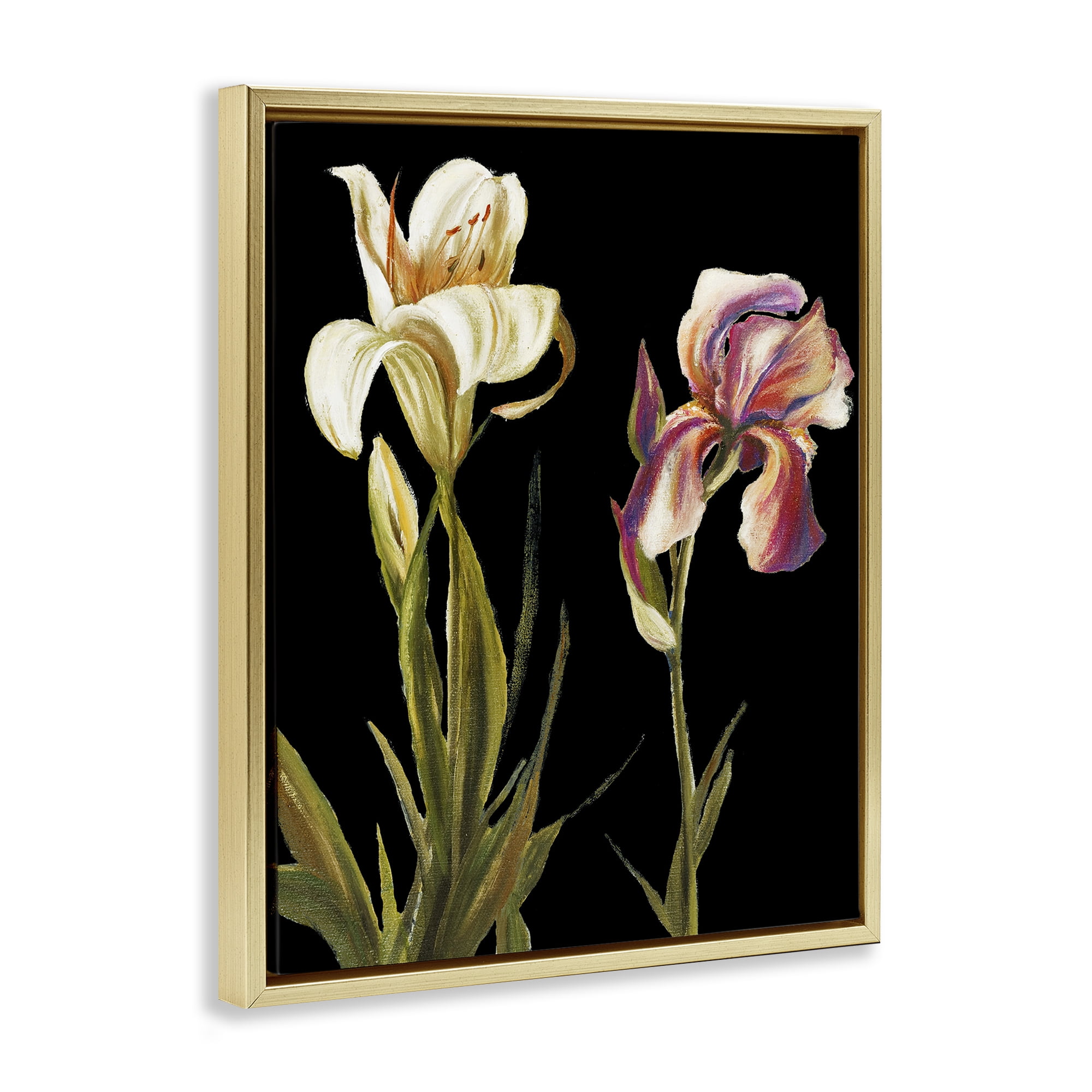 Stupell Industries Alluring Iris Blooms Botanical & Floral Painting Gold Floater Framed Canvas Art Print Wall Art, 17 x 21