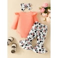 thumbnail image 4 of WIBACKER Holy Cow I'm Cute Newborn Outfit Baby Girl Going Home Outfits Ruffle Ribbed Romper Top Floral Pants Set Fall Winter Clothes, 4 of 8