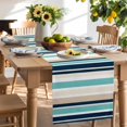 thumbnail image 3 of Vintage Stripes Table Runner, Navy Green Beige Striped Retro Lines Kitchen Table Runners Dress Scarves for Table Decorations Party/Restaurant/Indoor Outdoor Use, 13x72in, 3 of 9