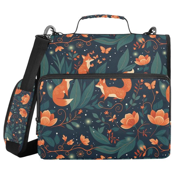FORMRS Zipper Binder with Shoulder Strap 2-inch Ring 500 Sheet Capacity File Bag, Whimsical Foxes Pattern