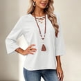 thumbnail image 3 of Tusihei Women V Neck 3/4 Sleeve Casual Tops Loose Fit Boho Pullover Tee Solid Basic Comfy Summer Fall Outfits Beach Blouse, White XL, 3 of 8
