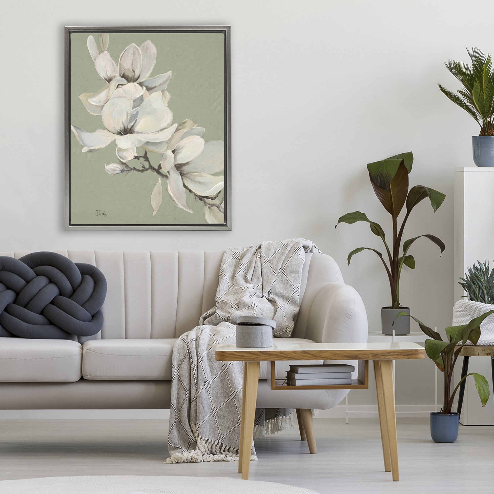Stupell Industries Magnolias on Sage Florals Gray Framed Floater Canvas Wall Art, design by Patricia Pinto