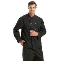 Toptie Unisex Classic Long Sleeve Button Chef Coat-black with red-L
