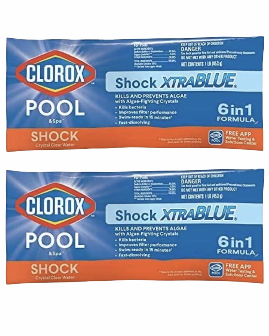 2 LBS Total 2 Clorox Pool & Spa Shock XtraBlue 6-in-1 Formula Kills Algae