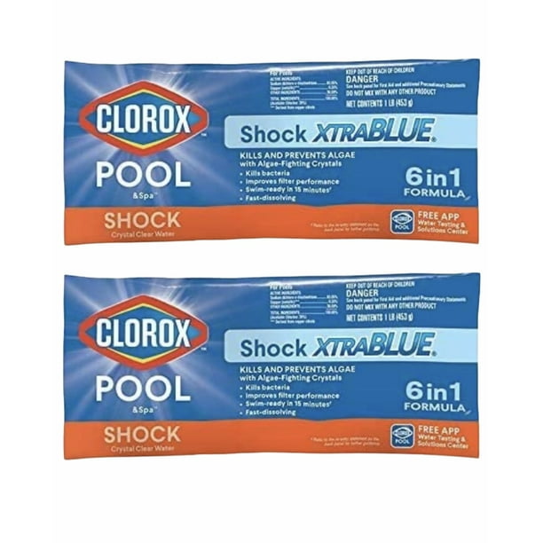 Clorox Pool&Spa Shock XtraBlue 6in1 Formula, 1 lb Bags, 2 Pack, (2 lb Total)