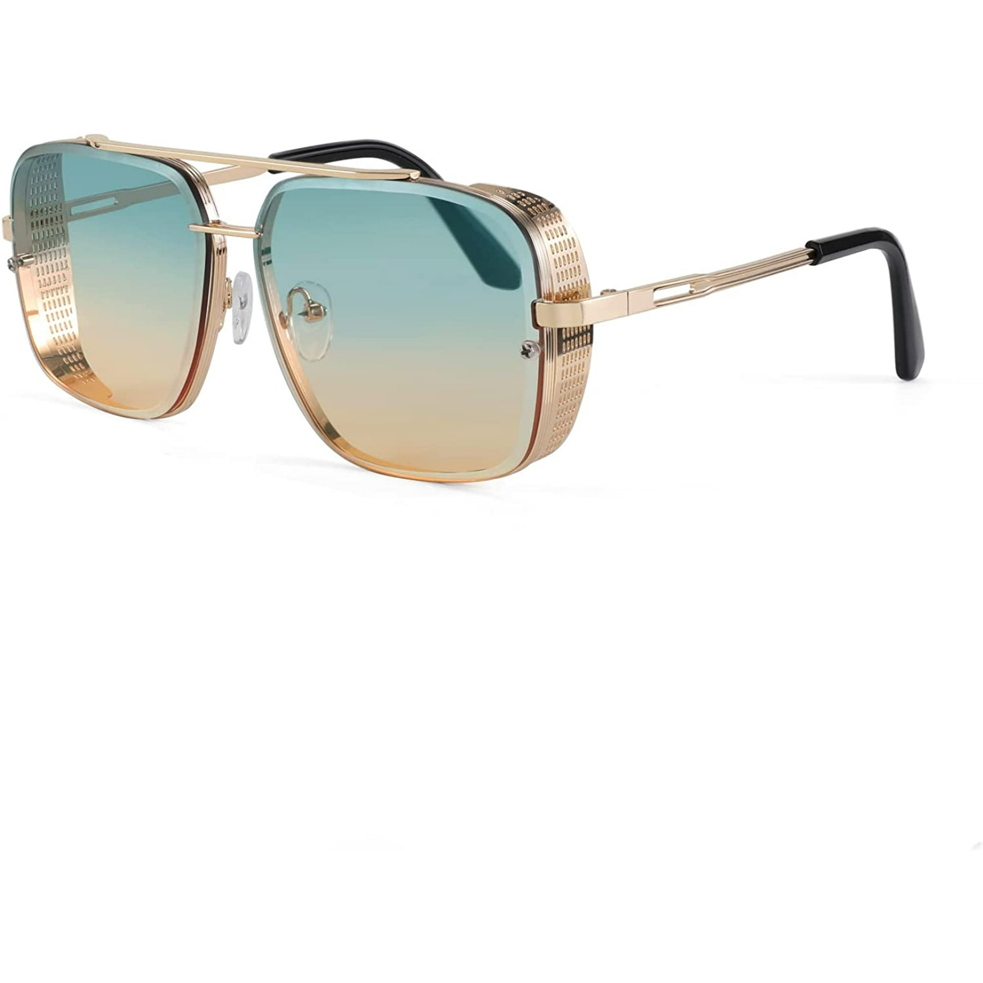 FEISEDY Square Aviator Steampunk Sunglasses Men Vintage Metal Side