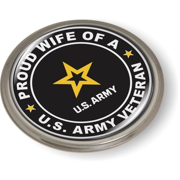 BestLicensePlateFrames - Proud Wife of U.S. Army Veteran 3D Domed CAR Emblem Badge Sticker Semi-Flexible Aluminum Bezel - Official U.S. Army Licensed Product
