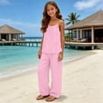 thumbnail image 4 of ZHAGHMIN Teen Girls Two Piece Linen Set Sleeveless Cotton Linen Camisole Top Baggy Wide Leg Flowy Palazzo Pants Summer Outfits for Kids Tween Sizes 4-14, 4 of 5