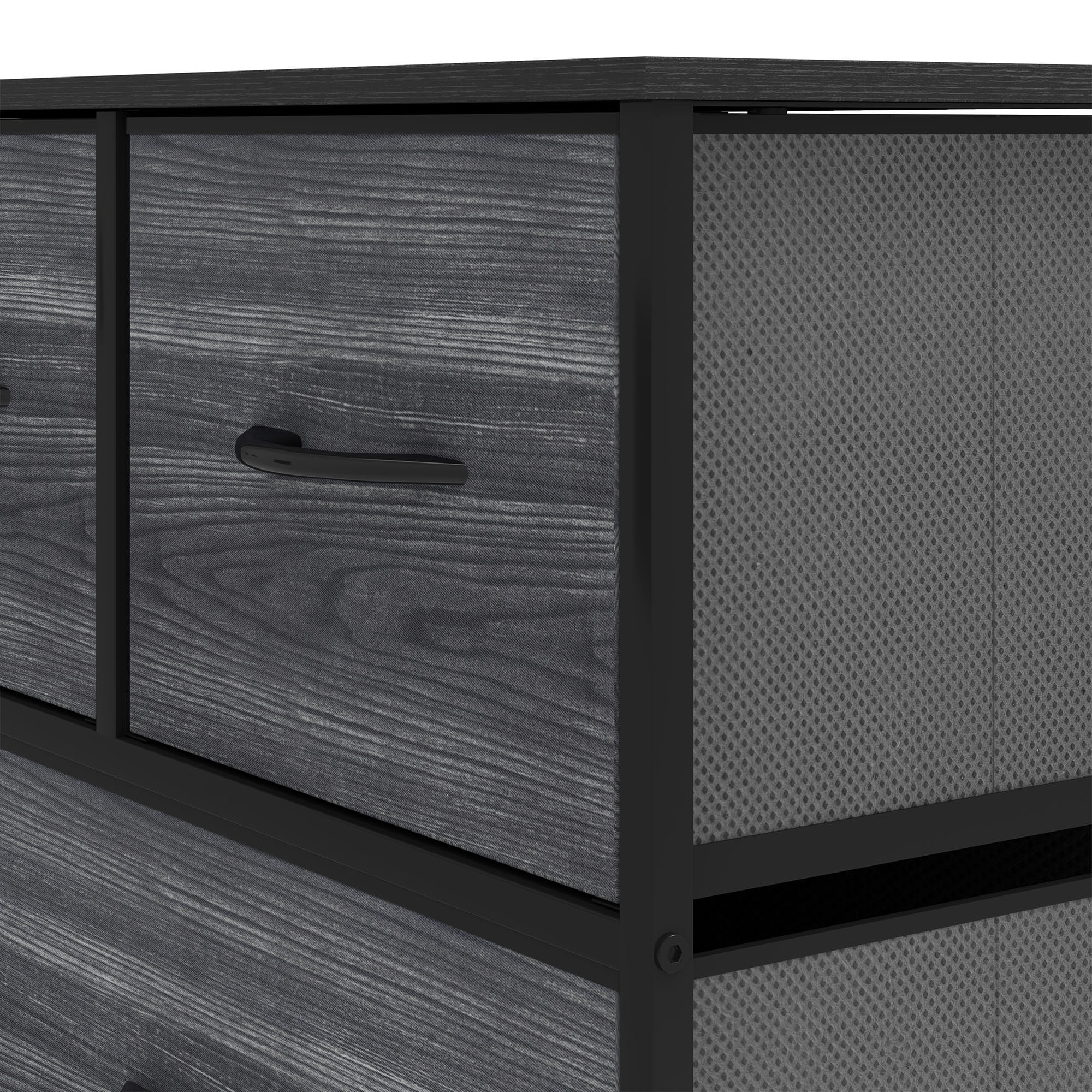 Uforic 5-Drawer Fabric Dresser for Adults & Teens, Storage Tower with Steel Frame & Wood Top, Black