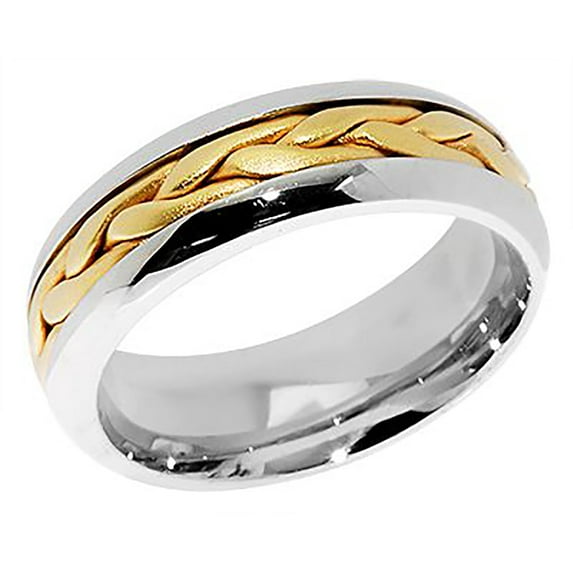 7MM Two Tone Braided Gold Hand Wedding Band