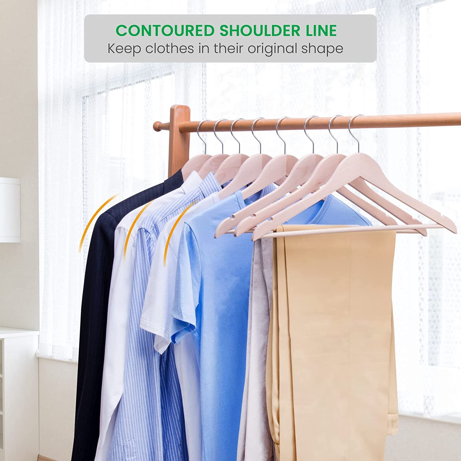 Premium Unfinished Solid Wooden Clothes Hangers 20-Pack with Smooth Notches, Rotating Hook for Coats and Jackets