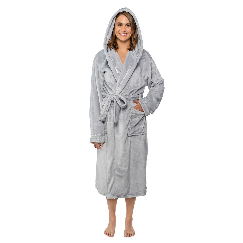 Pavilia Women Fleece Robe with Hood,Satin TrimLuxurious Soft Plush