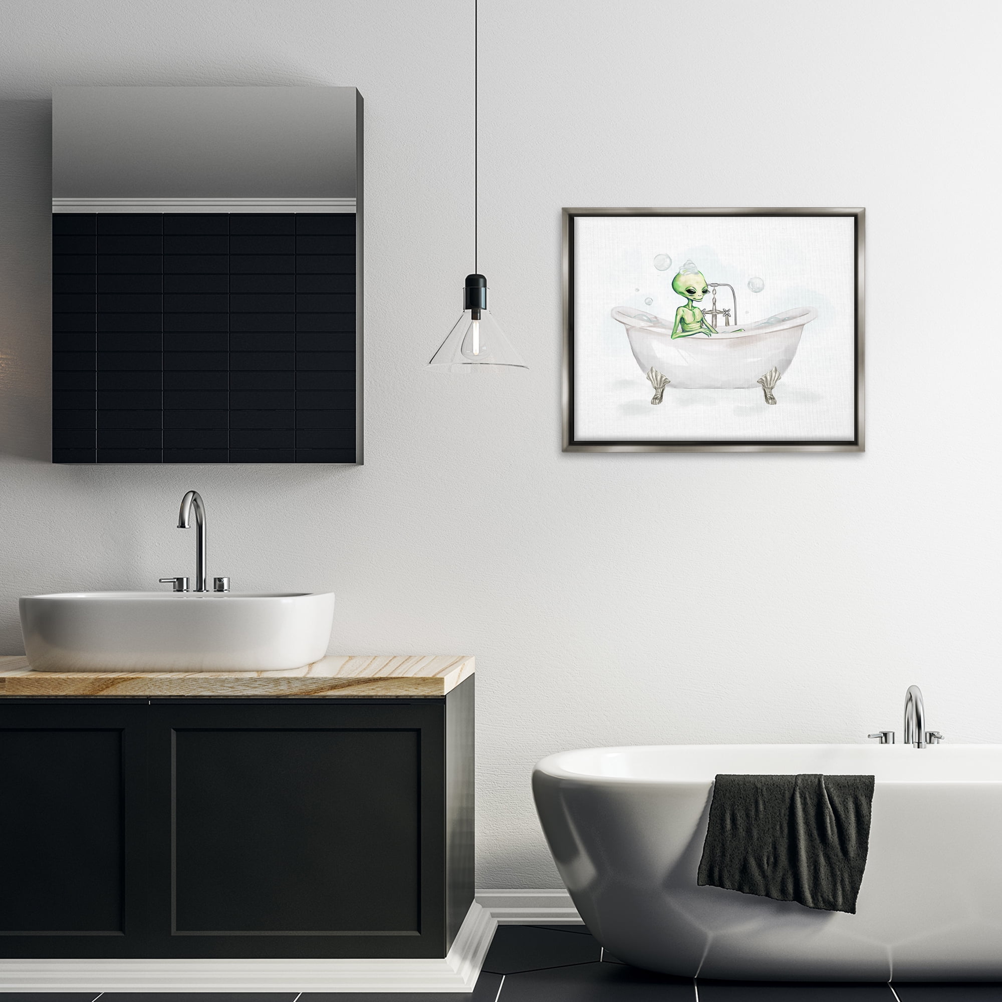 Stupell Industries Alien Bubble Bath Typography Painting Gray Floater Framed Canvas Art Print Wall Art, 31 x 25