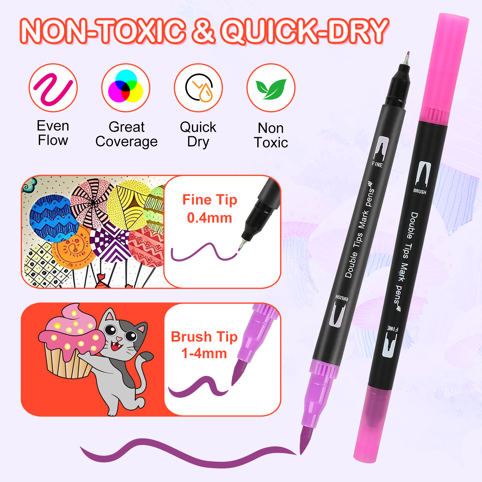 Double Brush Marker Pens,168 Art Markers with Fine and Brush Tip Coloring Markers for Adults, Marker for Journaling Calligraphy Drawing Sketching Doodling Illustrating