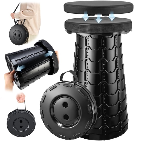 Ratrabas 2026 Upgraded Collapsible Stool with Cushion, Portable Heavy Duty for Adults, Outdoor Camping Travel Hiking Fishing, Adjustable Folding Footrest