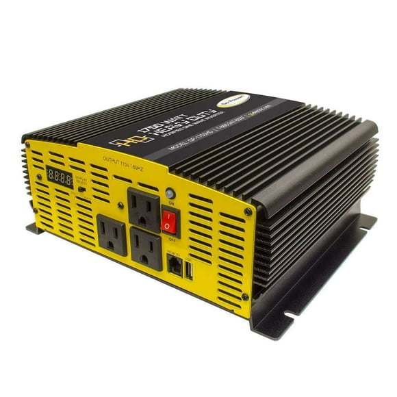 Go Power Power Inverter GP-1750HD Inverts 10.5/15 Volt DC To 115 Volt AC; Modified Sine Wave Inverter; 1500 Watts Output/2100 Watts Surge; 80 To 90 Percent Efficiency; Two Outlets