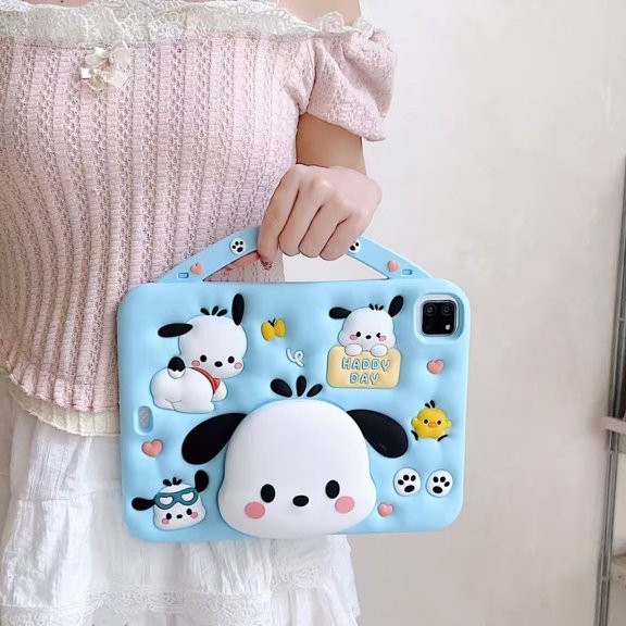 Cartoon Cute Kids Tablet Case For Samsung A7 Lite/T220/T225 ( 8.7 inch ) A8/X200/205 ( 10.5 inch ) A9 Plus/A11 Plus ( 10.95 inch ) Silicone Cute Pochacco Bracket Tablet Cover