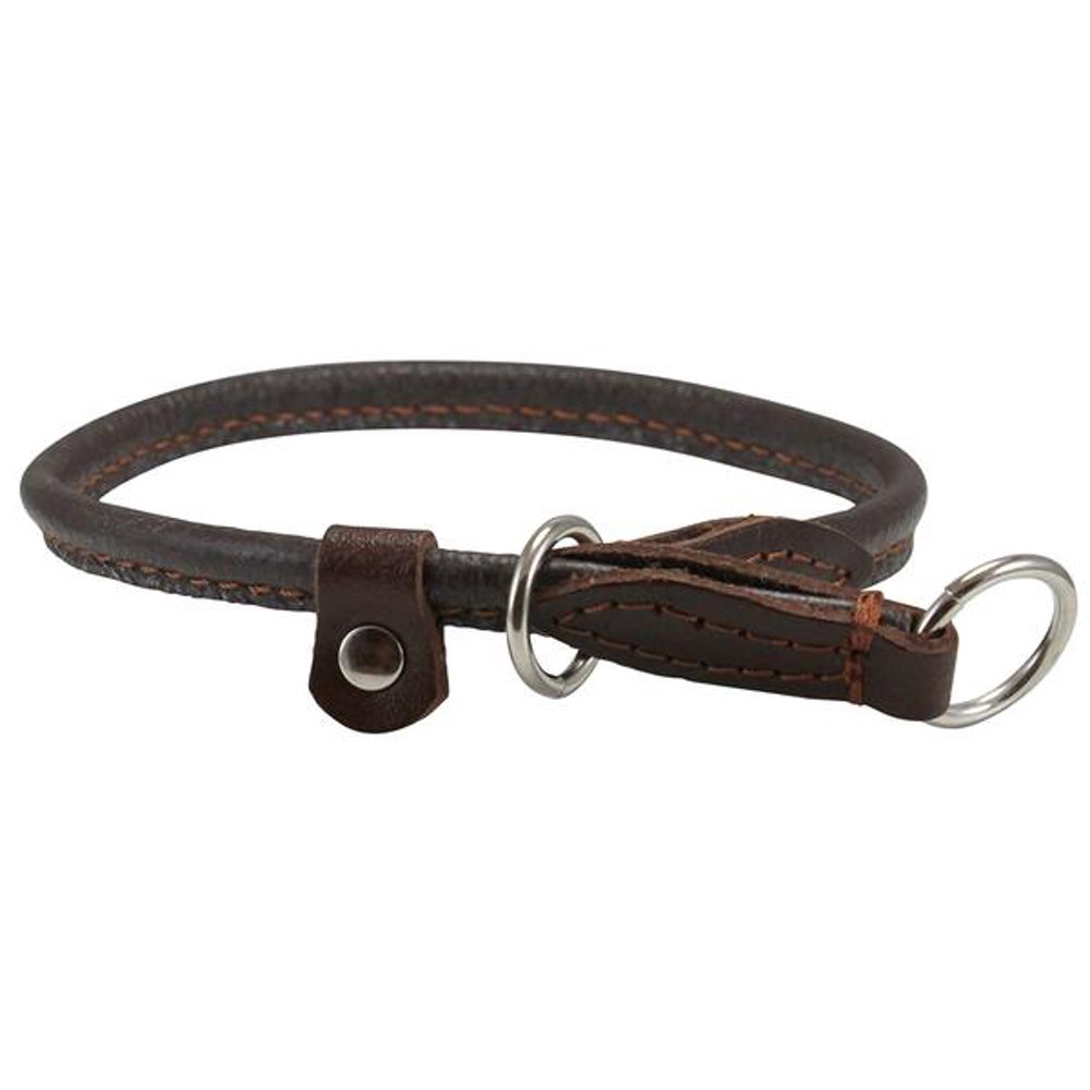 Round High Quality Genuine Rolled Leather Choke Dog Collar Brown (15