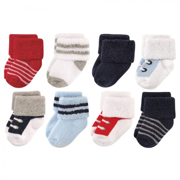 Luvable Friends Baby Boy Newborn and Baby Terry Socks, Red Navy