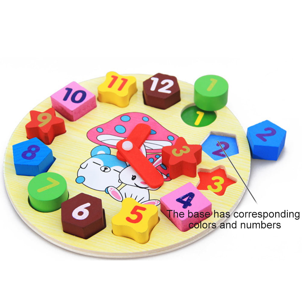 Baby Wooden Blocks toys Digital Geometry Clock House Toy kids Educational Toy 