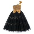 thumbnail image 3 of IBTOM CASTLE Kids Girls Bowknot Sequin Tulle Party Dress One-Shoulder Wedding Bridesmaid Flower Girl Dresses Pageant Formal Prom Ball Gown 6-7 Years Gold, 3 of 8
