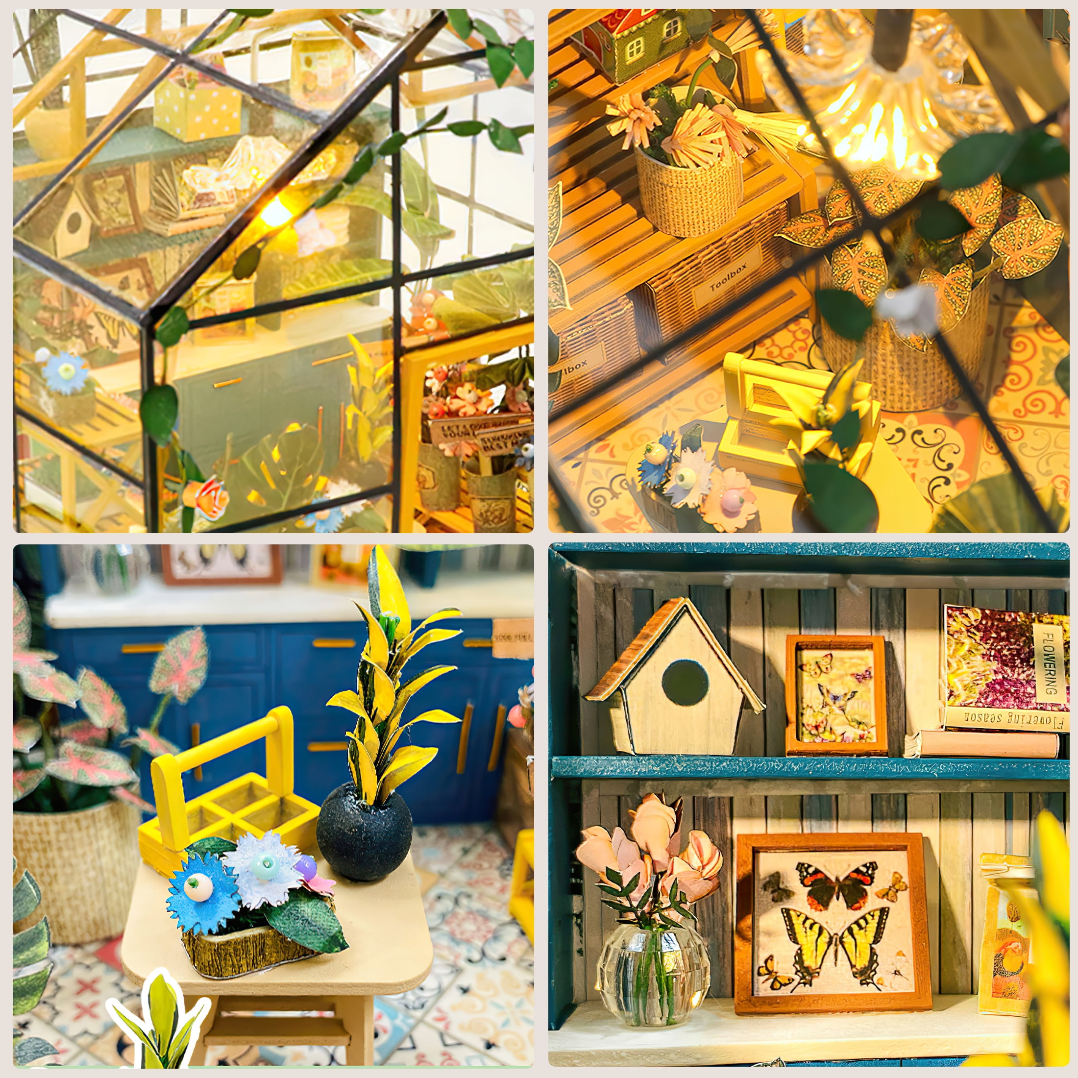 Diy Miniature Dollhouse Kit, Green House With Furniture And Led Lights, Wooden Dollhouse Kit, Best Birthday And Christmas Gifts For Women And Girls (Cathy'S Flower House)