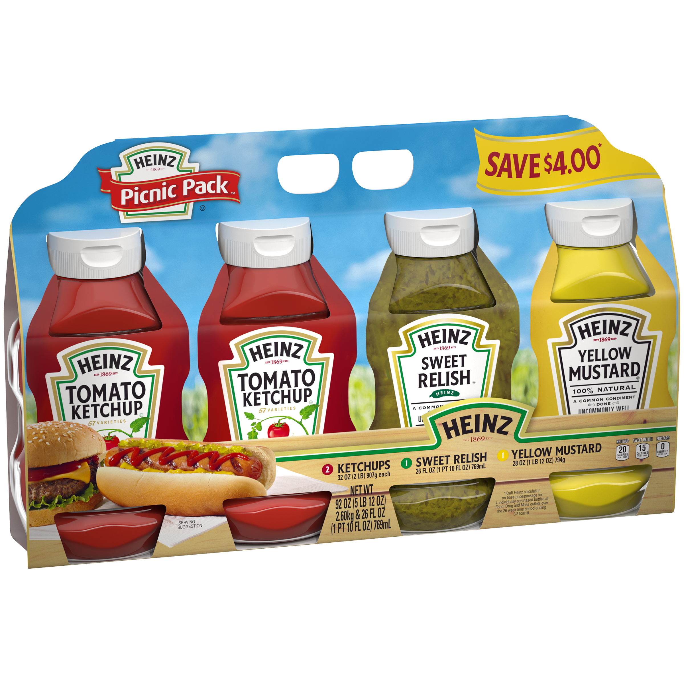 Heinz Ketchup, Sweet Relish & Yellow Mustard Picnic Pack, 4 ct 92.0