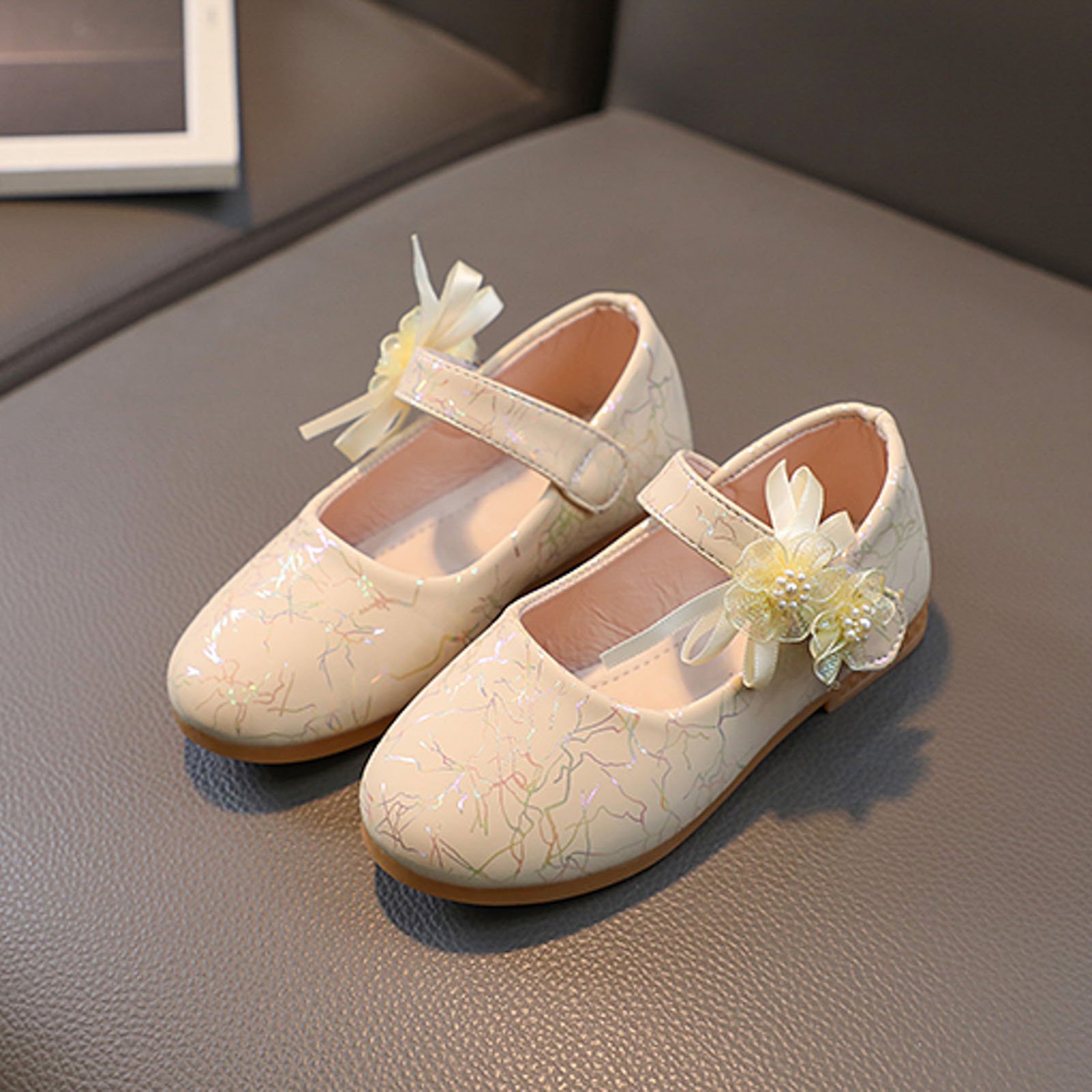 PEASKJP Girls Sandals Princess Crystal High Heels Party Wedding Flower Girls Shoes for Kid Toddler Gold 34