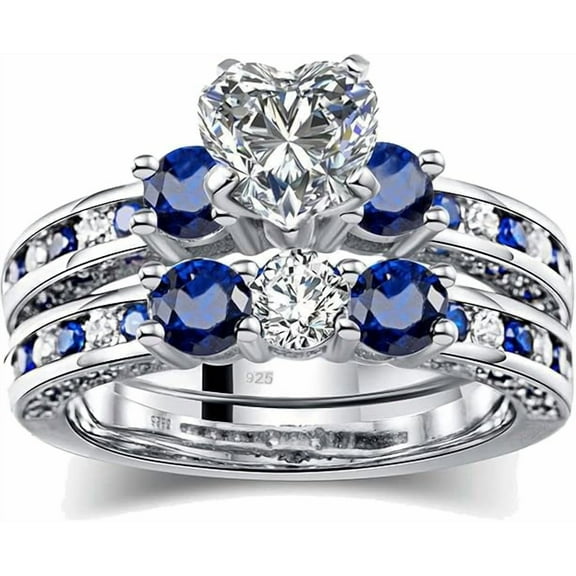 RagJewels 925 Sterling Silver 2.00 Ct Heart Cut Sapphire & Diamond Wedding Engagement Thanksgiving Christmas Bridal Ring Set 14K White Gold Plated For Women's -5