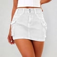 thumbnail image 2 of SONXAHE Dual Button Waist Cargo Mini Skirt for Women Side Cargo Pocket Street Daily Denim Skort, 2 of 6