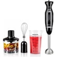 thumbnail image 2 of OVENTE Immersion Electric Hand Blender 300 Watt Power 2 Mix Speed with Stainless Steel Blades, Handheld Stick Mixer Set with Egg Whisk Attachment Mixing Beaker and BPA-Free Food Chopper, Black HS565B, 2 of 10