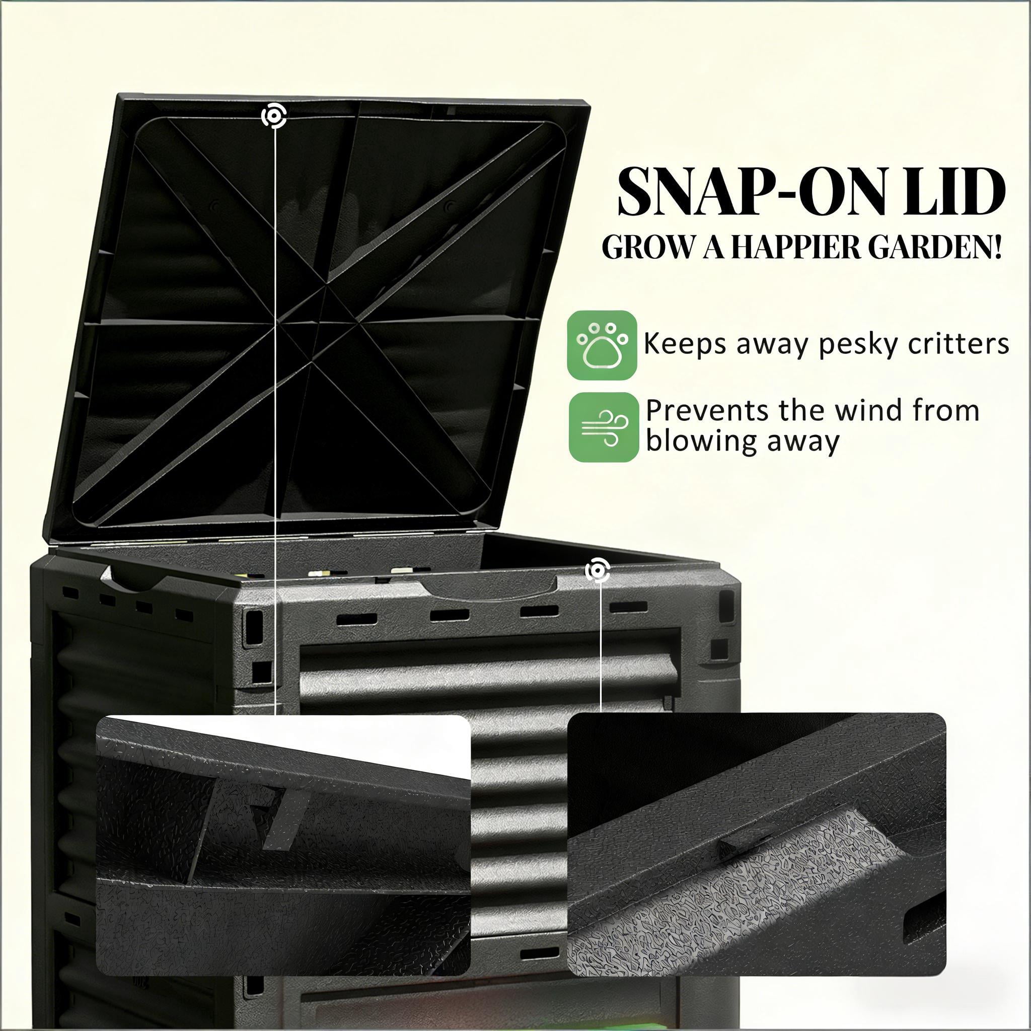 80 Gallon Outdoor Compost Bin, PP Garden Composter with Ventilation System & Snap-On Lid, Tool-Free Assembly Waste Turn Fertile Soil Box