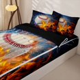 thumbnail image 3 of Erosebridal Dynamic Baseball Pattern Zipper Queen Comforter Set with Fitted Sheet and 2 Pillowcases,Dramatic Lightning Flame Print Zipper Bedding Set,Orange Navy White,Black Reversible, 3 of 6