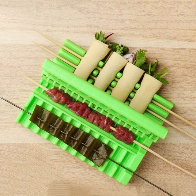 Máquina de caja de pinchos de Kebab de 5 uds para carne de cerdo, hilo de verduras, accesorios para barbacoa al aire libre, verde, 15*12cm
