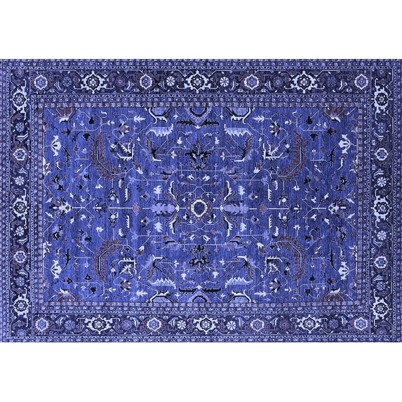 Ahgly Company Machine Washable Indoor Rectangle Oriental Blue Traditional Area Rugs, 7' x 10'