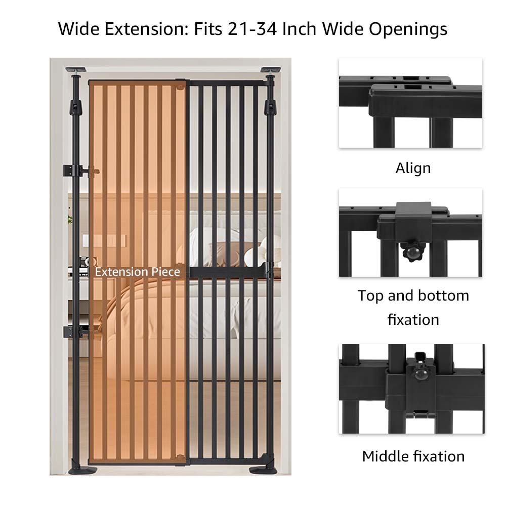 unipaws 75" High Extra Tall Cat Gate, 21"-34" Wide Safety Gate for Doorway, Black